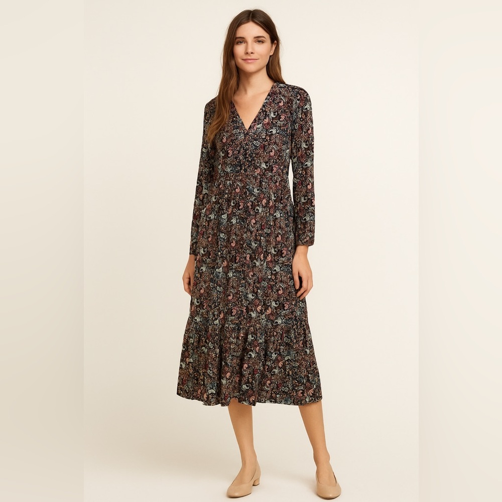 NWT J.‎ Jill Multicolor Long Sleeve Button Fall Print Paisley Midi Dress